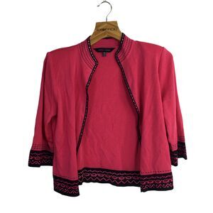 Ming Wang Womens Contrast-Trim Knit Cardigan Sweater Long Sleeve Pink Size PS